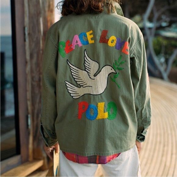 Polo Ralph Lauren Jacket Shirt Womens small Military Peace Love  Embroidered - Picture 1 of 4